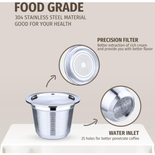Espresso Capsulas De Cafe Recargables Nespresso Stainless Steel Square Hole Nespresso Refillable Capsule Reusable Pods