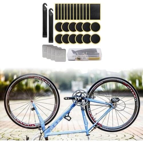 Bicycle Tire Repair Kit with Plastic Bike Tire Lever Glueless Patches Metal Rasp Inner Tube Patching Tyre Repairing Tool