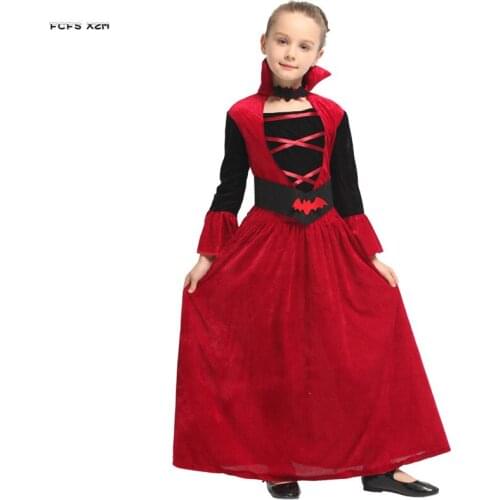 M-XL Red Girls Vampire Cosplays Children Halloween Princess Queen Costumes Carnival Purim parade Masquerade party Evening dress