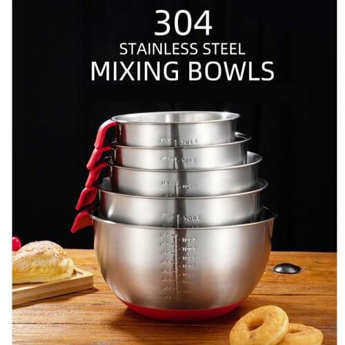 Stainless Steel Bowl with Handle for Beat Eggs Stir Fruit Salad Nonslip Silicone Bottom Bowl