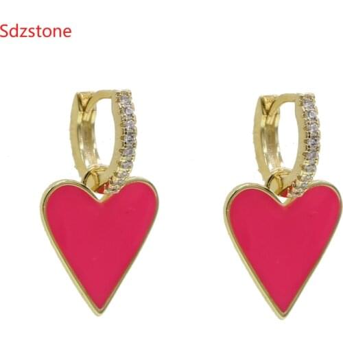 Mulricolored Enamel Heart Dangle Earrings For Womens 2020 New Arrivals Pink Blue Hanging Earrings Oorbellen Jewelry Female Hot