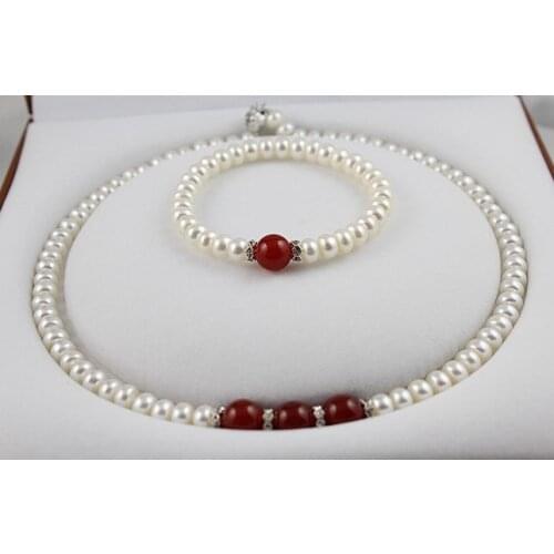 Fashion Classical Real Freshwater Pearl Jewelry Set, Necklace Bracelet Earrings Jewellery Set Accessory for Charm Women