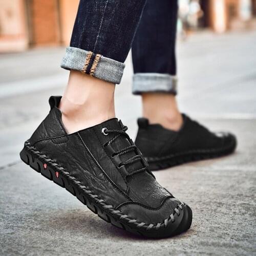 New Men Genuine Leather Lace-up Sneakers Men Casual Outdoor Comfortable Classic Ankle Non-slip Flats Moccasin Driving Shoes
