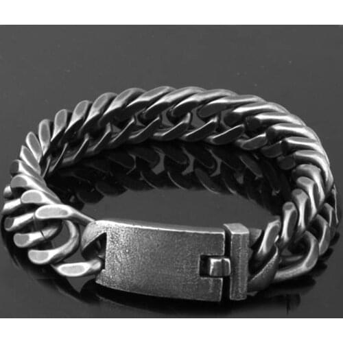 Dropshipping 316L stainless steel antique heavy chunky motorcycle chain bracelet for biker men titaniun biker chain bracelets