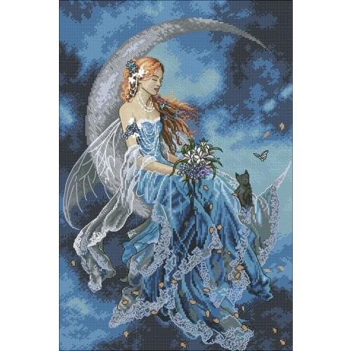 Moon Fairy Painting Cross Stitch Kits Top Quality Sewing Kit Embroidery Needlework 14CT Unprinted DIY Handmade Art Home Decor