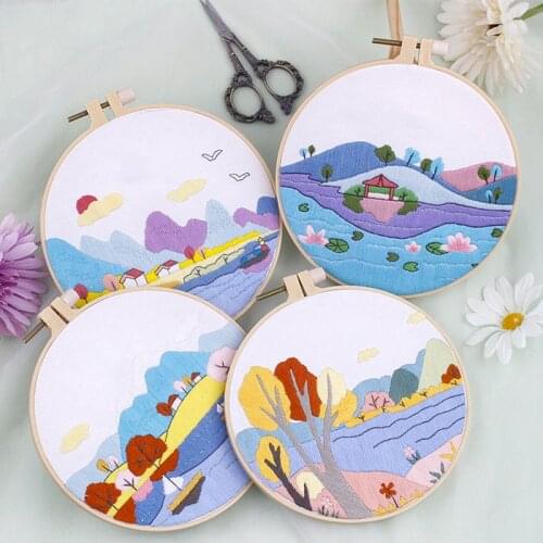 DIY Embroidery Set for Beginner Landscape Paintings Needlework Kits Cross Stitch Art Craft Sewing Home Decor Room Decoration