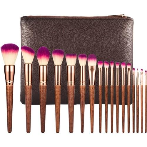 Professional 17 Pieces Makeup Brushes Set Fashion Lip Powder Eye Kabuki Brush Complete Kit Cosmetics Tool with Leather Case Bag