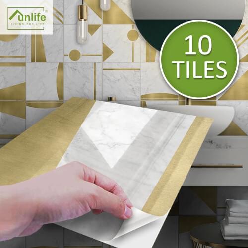 Mordern Style Wall Decals Geometric Metal Marble Bricks Wall Stickers Self-adhesive Wall Tile Bathroom Kitchen Home Decor