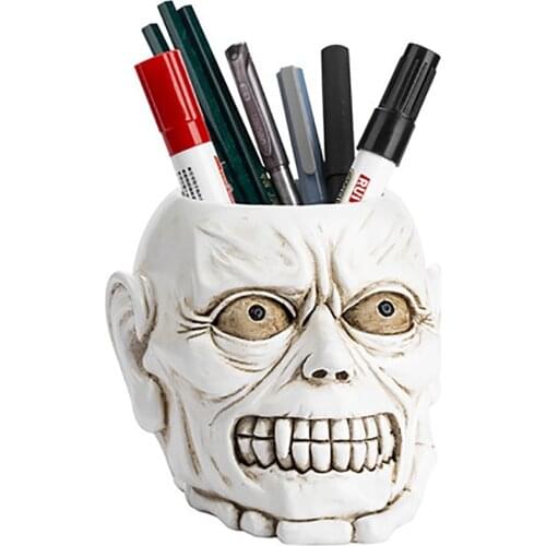 Head Skull Skeleton Desk Pencil Holder Stand Pen Cup Makeup Brush Holder Organizer For Home Office School Desktop Home Decor