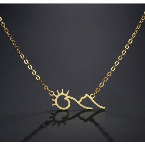 Todorova Stainless Steel Necklace Mountain Sun Sunset Pendant Necklace For Women Choker Fashion Jewelry