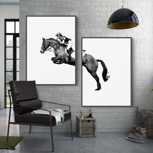 Black White horse racing Canvas Posters and Prints Minimalist art Painting Wall Art Decorative Picture Nordic Style Home Decor