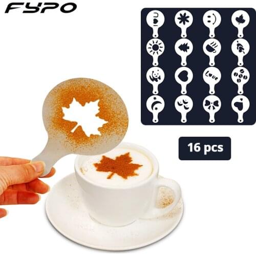 16pcs\set Plastic Coffee Latte Cappuccino Barista Art Stencils Mold Homemade Coffee Art Stencils Cake Decoration Coffee Tool