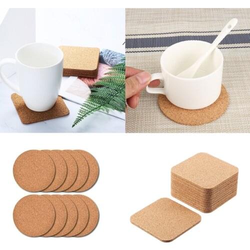 5/10PCS Coaster Natural Round Wooden Square Slip Slice Cup Mat Tableware Drinks Holder Coffee Tableware Decor Durable Pad