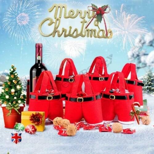 Navidad Christmas Candy Bag Santa Pants Gift Treat Bags Baskets with Handle Christmas Gift