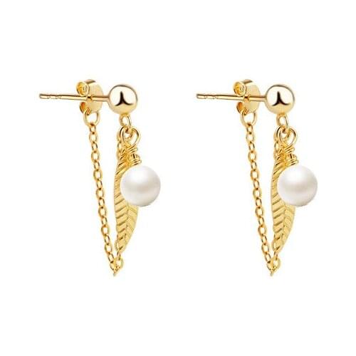 S925 Silver Drop Earrings for Women S925 Sterling Silver Back Hanging Leaf Pearl Earrings Retro Earring for Wedding Fine Jewelry