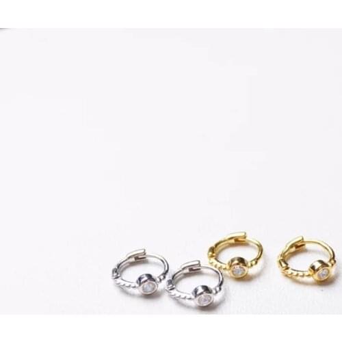 925 sterling silver earring Simple mini zircon round ear ring ear bone ear buckle sweet cute trend wild classic girl ear jewelry