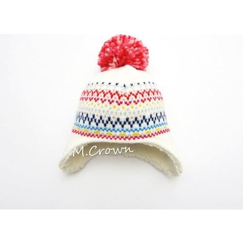New Style Winter Girls Jacquard Hat with Pompons and soft Fake Fur Linings