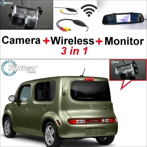3 in1 Special Camera + Wireless Receiver + Mirror Monitor Easy DIY Backup Parking System For NISSAN Cube Z12 2008~2014