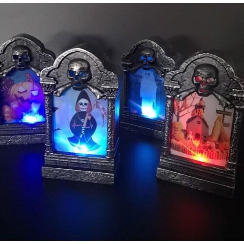 Halloween Glowing LED Tombstone Light Halloween Home Garden Decor Retro Simulation Skull Gravestone Garden Lamp Halloween Decor