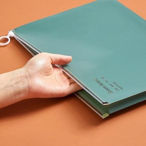 T3LB Durable Retro Color File Folder Larger Capacity A4 Document Holder Zipper Lock Design for Home Office School