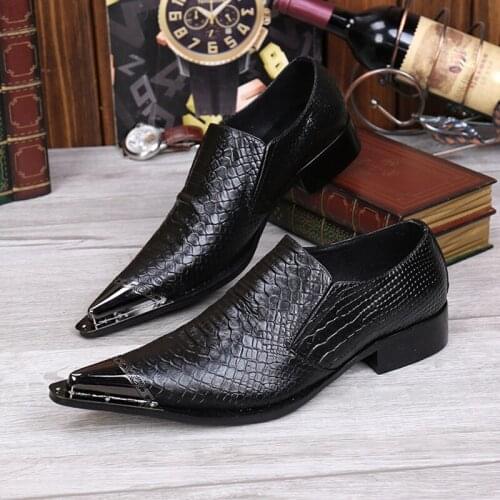 Zapatilla hombre black spiked loafers genuine leather mens pointed toe dress shoes genuine leather crocodile classic oxford