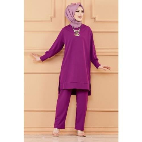 TUGBA Tunic Pants Set Blue detailed islamic clothes muslim trousers tunic turkish turkey casual
