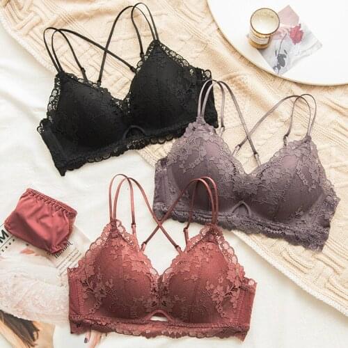 Wasteheart Winter Women Fashion Orange Cross Back Sexy Lingerie Cross Straps Cut Out Cotton Panties Wireless Bra Sets Underwear