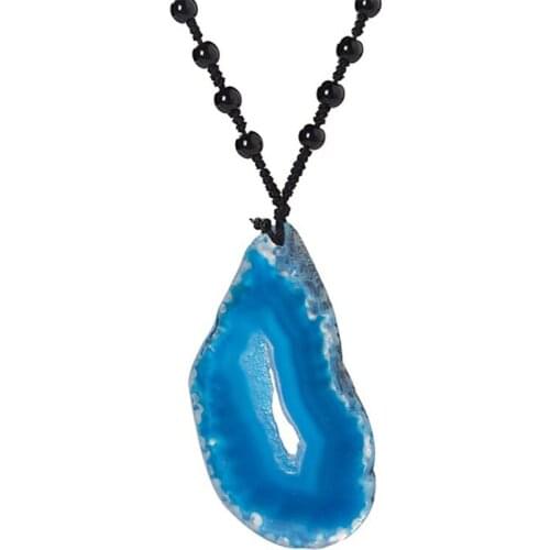 FYJS Unique Handmade Weave Irregular Shape Many Color Agates Pendant Round Beads Chain Necklace for Christmas Gift