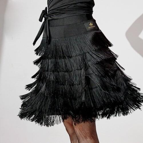 Modern Latin Dance Skirt New Adult Female Sexy Black Tassel One Pieces Skirts For Ballroom Cha Cha Samba Dancing Wear DL5519