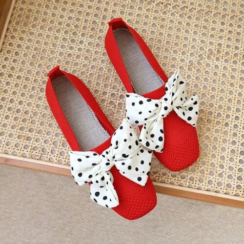Women Flats Shoes Bowknot Woman Vogue Casual Plus Size Knitted Slip On Woman New Loafers Office Footwear Shoe New New