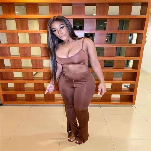 Deep V Neck Sleeveless Crop Top And Pants 2 Pieces Set Sexy Tight Club Party Lady Fashion Tracksuits