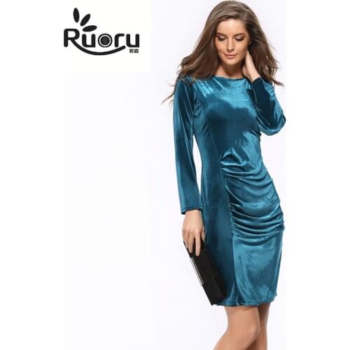 Dress Women Elegant Ladies Office Velvet Dress Long Sleeve Spring Pencil Dress Big Size female robe Vintage Bodycon Dress