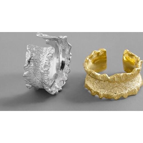 Real 925 sterling silver irregular wide rings for women accessories, elegant gold wedding ring femme engagement jewelry 2020