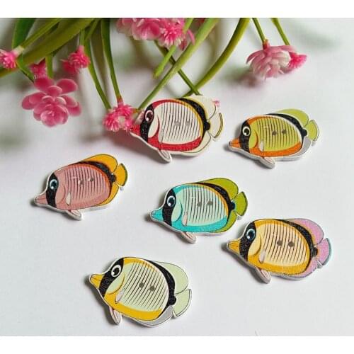 120pcs/bag Mixed Color fish 2 holes Colorful Wood Sewing Painting Decoration Buttons Scrapbooking Decorative Sewing Buttons