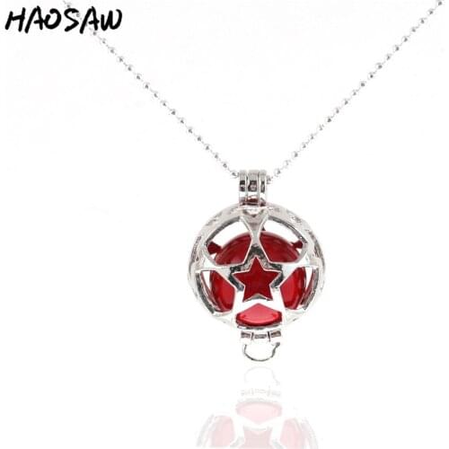 33mm Fashion Ball Star Hollow Magic Locket Sound Bell Pendant Cage Necklace Beads With Chain Pendant For Women Jewelry