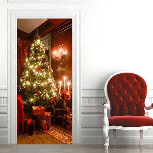 3D creative Christmas tree door stickers wall stickers self-adhesive waterproof removable