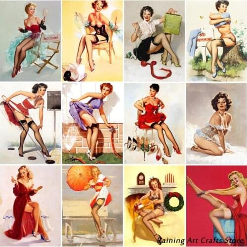5D Diy Diamond Painting Embroidery Vintage Pinup Girl Full Square/round Drill Rhinestone Cross Stitch Mosaic Pictures Home Decor