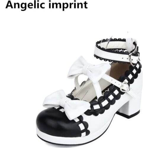 Angelic imprint handmade woman mori girl lolita cosplay shoes lady mid heels pumps women princess dress party shoes 4.5cm 33-47