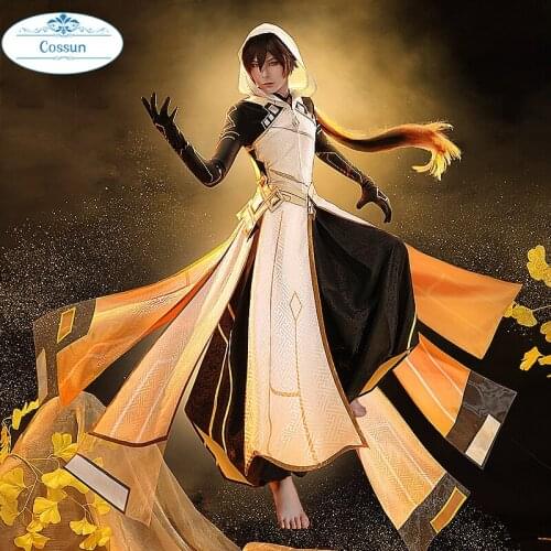 Anime! Genshin Impact Zhongli Morax God Suit Handsome Uniform Cosplay Costume Halloween Carnival Party Outfit For Men 2021 NEW