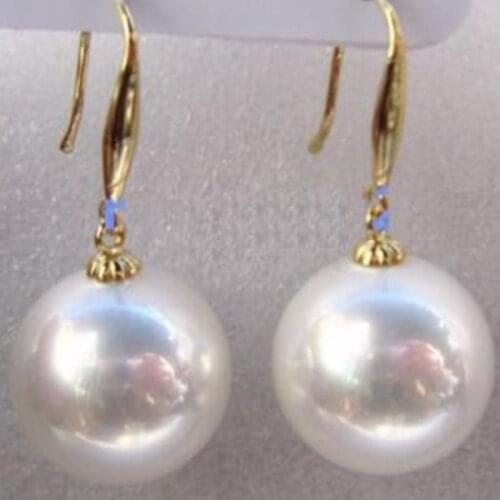 Free shipping>>>>noble jewelry Details about AAA 16mm natural Australian south sea white shell pearl earrings 14K gold