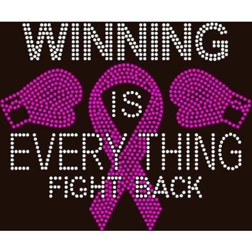 Free shipping Winning is everything Fight Back 2 Gloves Ribbon Breast Cancer Awareness Rhinestone Transfer