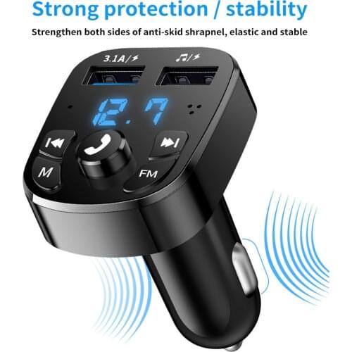 Bluetooth Version 5.0 FM Transmitter Car Player Kit Card Car Charger Quick With QC3.0 Dual USB Voltmeter & AUX IN/OUT DC 12/24V