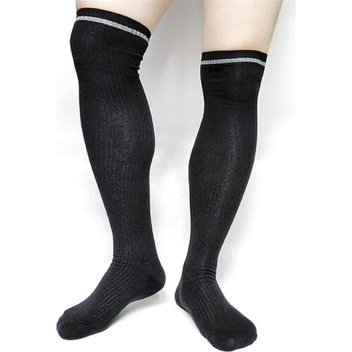 Brand Mens Socks Stocking Over Knee Cotton Elastic Sexy Formal Dress Male Hose Striped Man Long Socks
