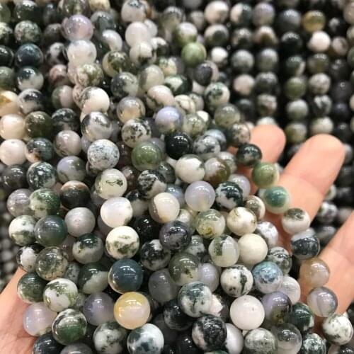 Natural Tree Dendritic Agat Stone Black Glitter Beads 6 8 10 12mm Round Shimmer Loose Beads For Jewelry Making DIY Bracelet