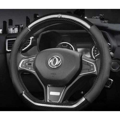Car Carbon Fiber Leather Steering Wheel Covers Interior Accessories 38cm for DongFeng 560 580 330 370 360 AX5 AX6 Car Styling