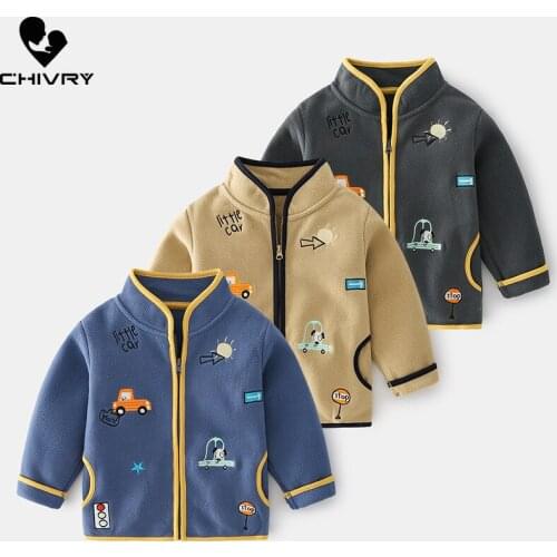 Baby Boys Girls Soft Fleece Stand Collar Zipper Coat Outwear Sweatshirt New 2021 Autumn Kids Cartoon Car Warm Jackets Clothing
