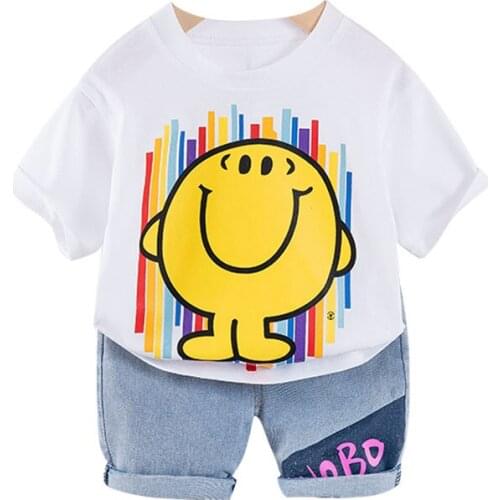 Childrens Clothing 2021 Summer New Baby Boys Short Sleeve Shorts Set Cartoon Smile Handsome Outfits Kids Girls Two Piece Suit