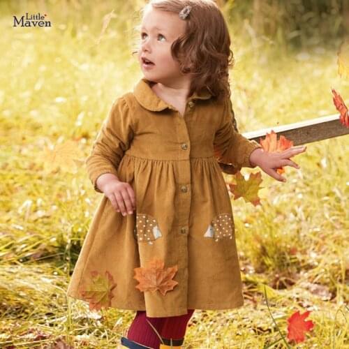 High Quality Girl Autumn Long Sleeve Dress Corduroy Cotton Brown Pink Baby Dresses Single Button