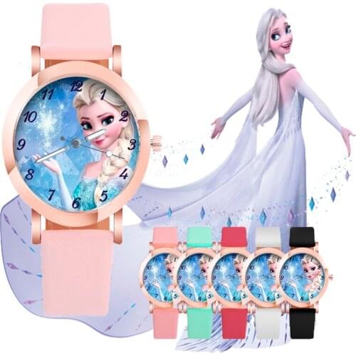 Disney Frozen Princess Aisha Cartoon children watch Simplicity Leather Quartz Childrens Watch Accessory watch Watch gift girl