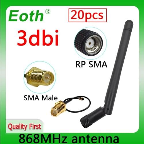 20pcs 868MHz 915MHz Antenna 3dbi RP-SMA Connector GSM 915 MHz 868 IOT antena antenne waterproof + SMA Male /u.FL Pigtail Cable